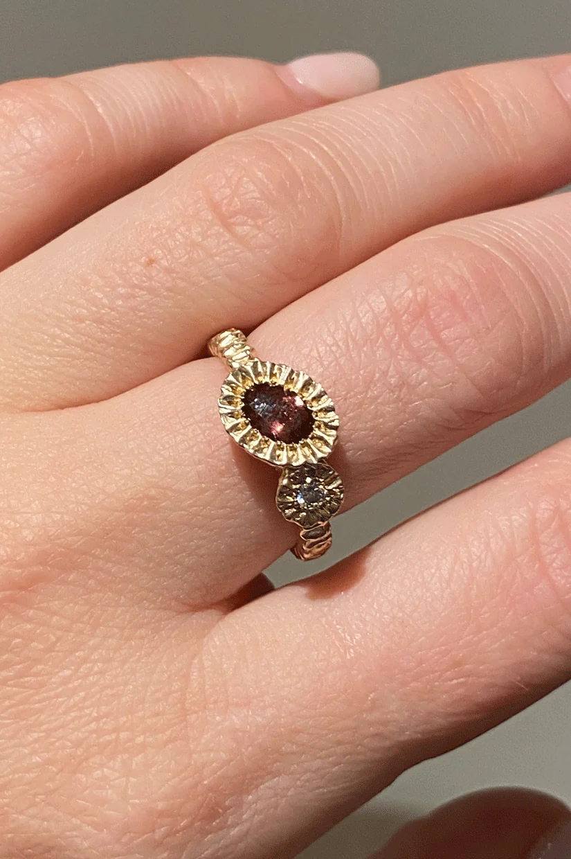 Alexandra Dodds Asymmetric Teeth Gem Ring - 9ct Gold Tourmaline/Diamond