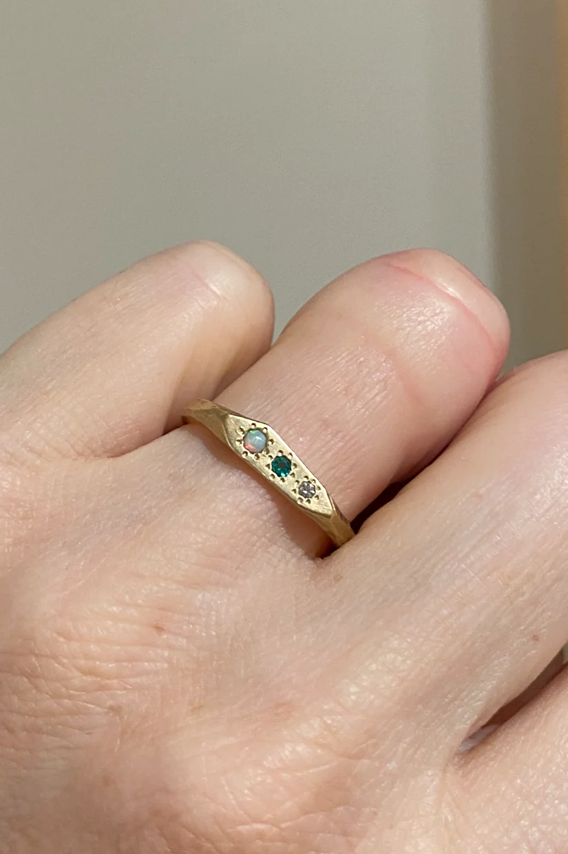 Alexandra Dodds Gemmy Mountain Signets - 9ct Gold Multi Colour Opal/Emerald/Diamond