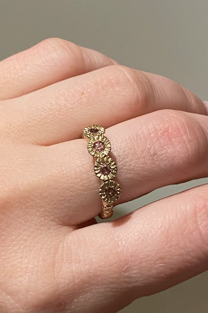 Alexandra Dodds Teeth Cluster Ring - 9ct Gold Pink Tourmaline