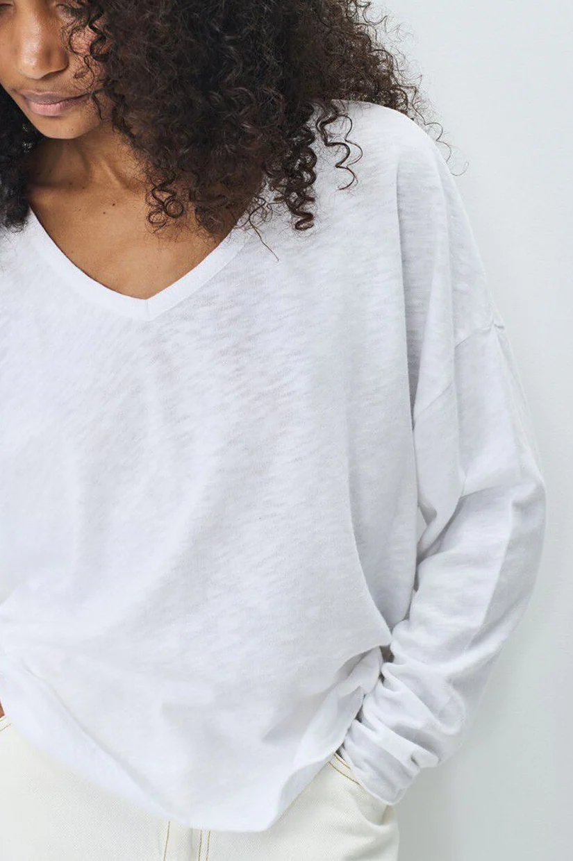 American Vintage Sonoma LS V neck T-shirt - White - Image 3