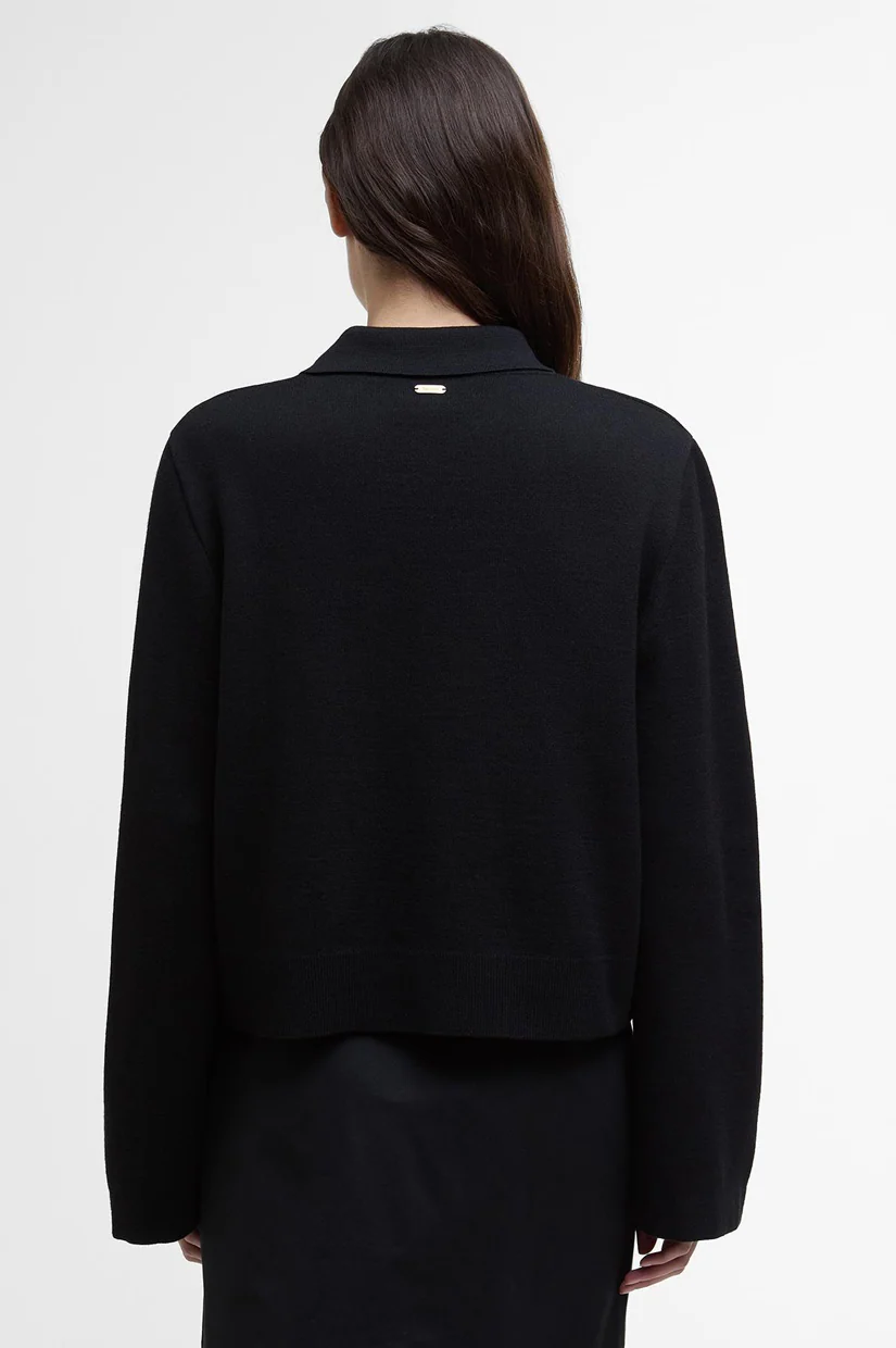 Barbour Alma Knitted Zip Through Cardigan - Black/Sand - Image 3