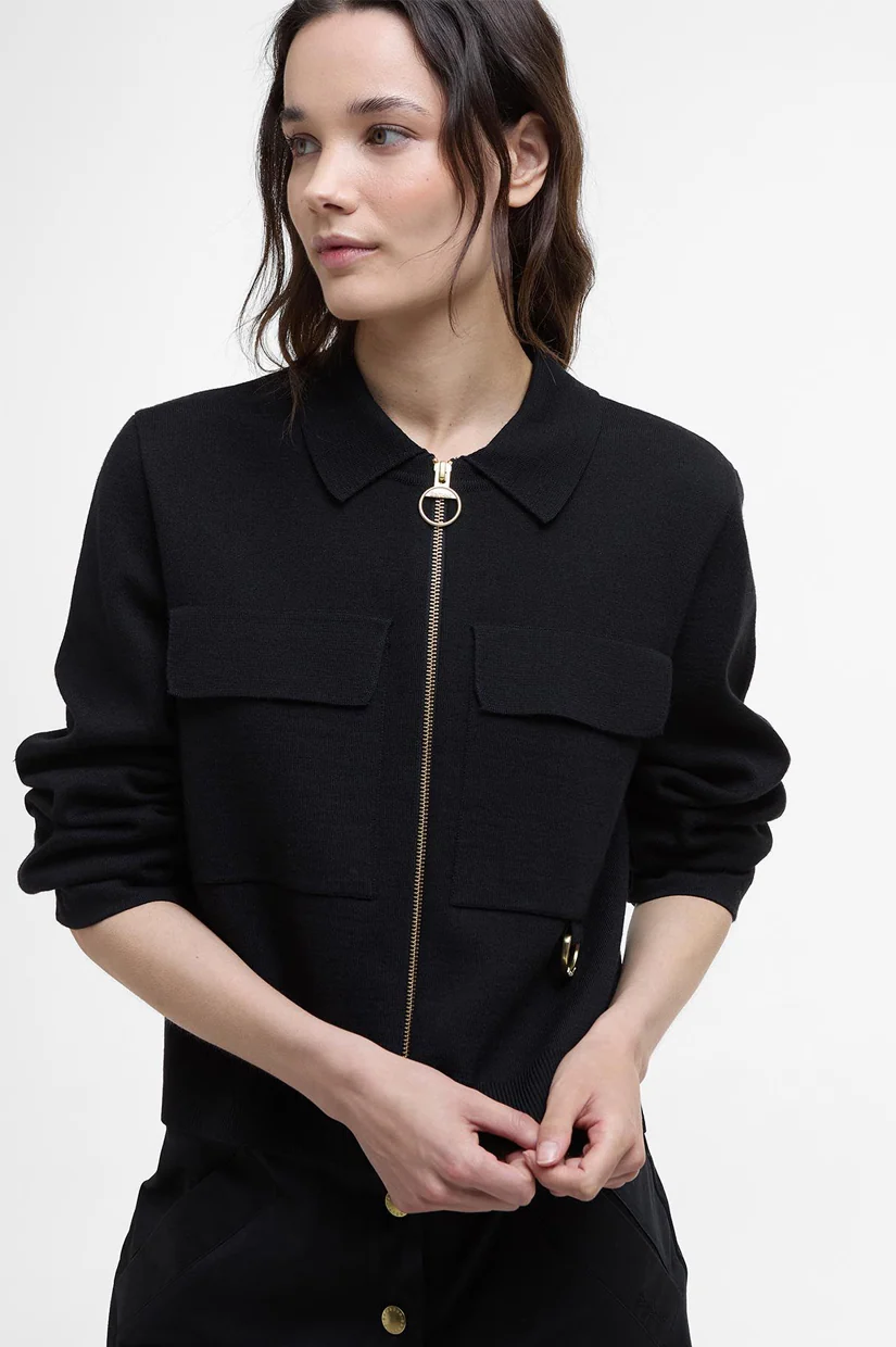 Barbour Alma Knitted Zip Through Cardigan - Black/Sand - Image 4