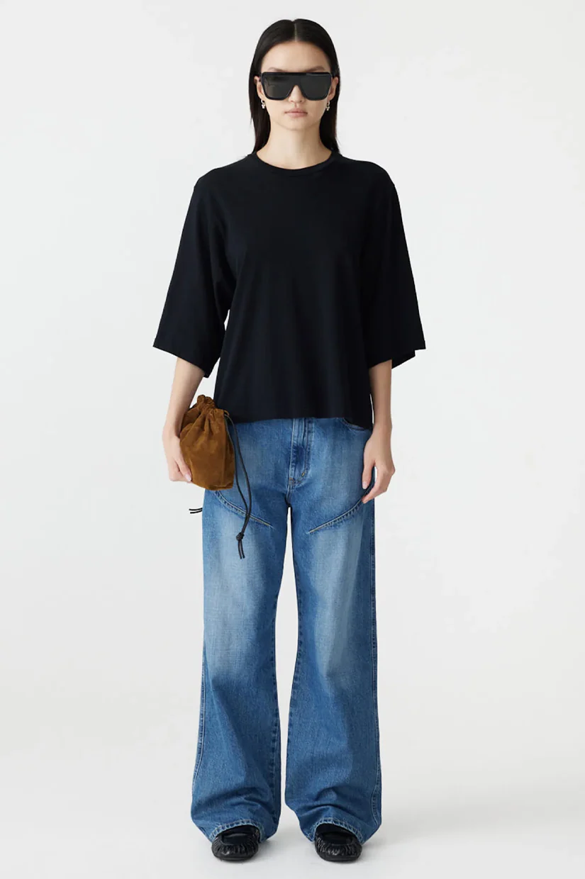 Bassike Boxy 3/4 Sleeve T-shirt - Black