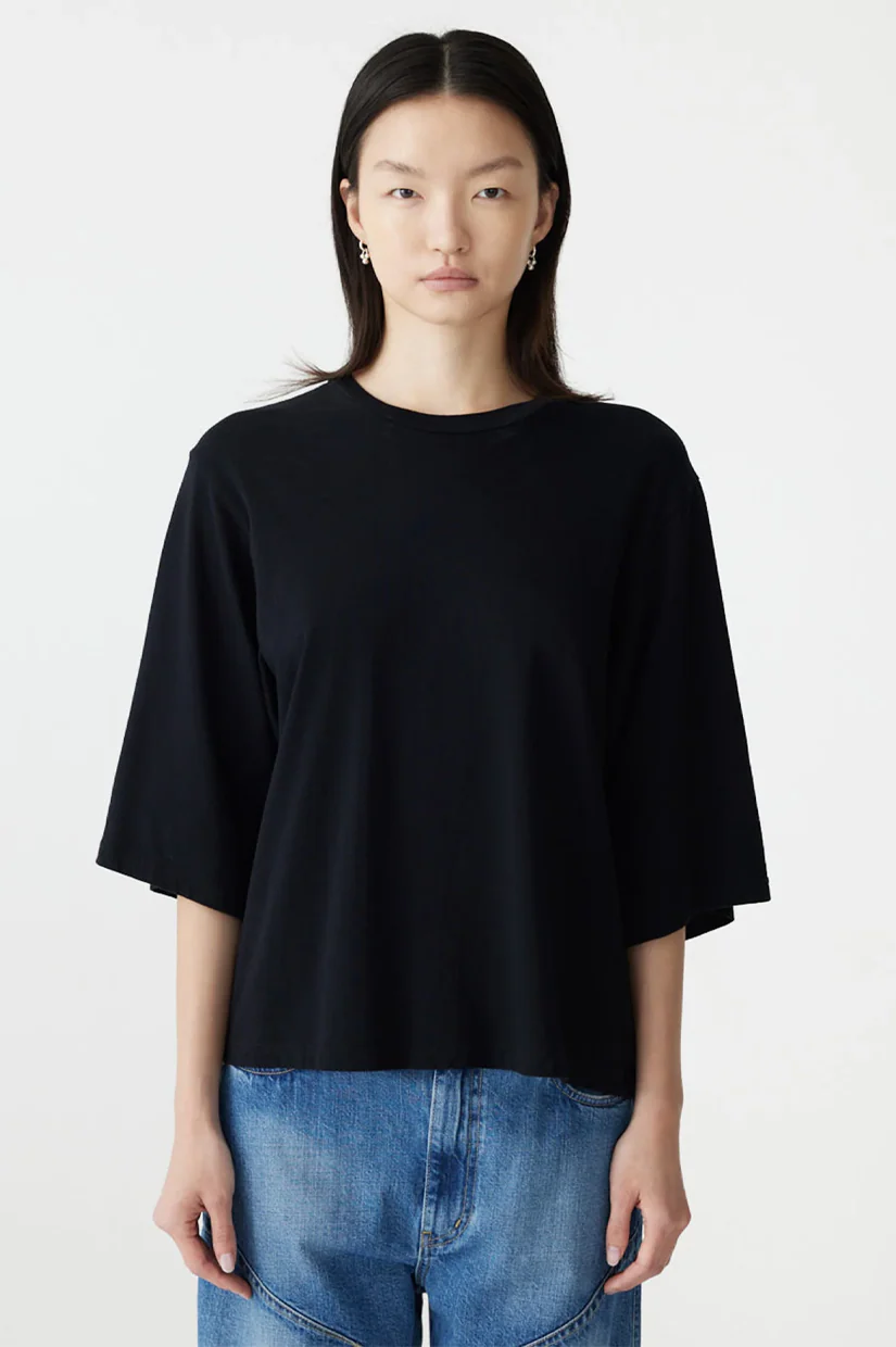 Bassike Boxy 3/4 Sleeve T-shirt - Black - Image 2