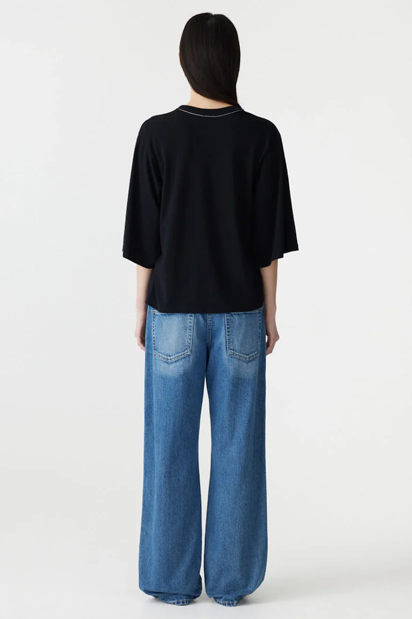 Bassike Boxy 3/4 Sleeve T-shirt - Black - Image 3