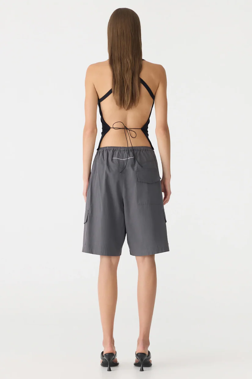 Bassike Crushed Cotton Cargo Short - Washed Black - Image 4