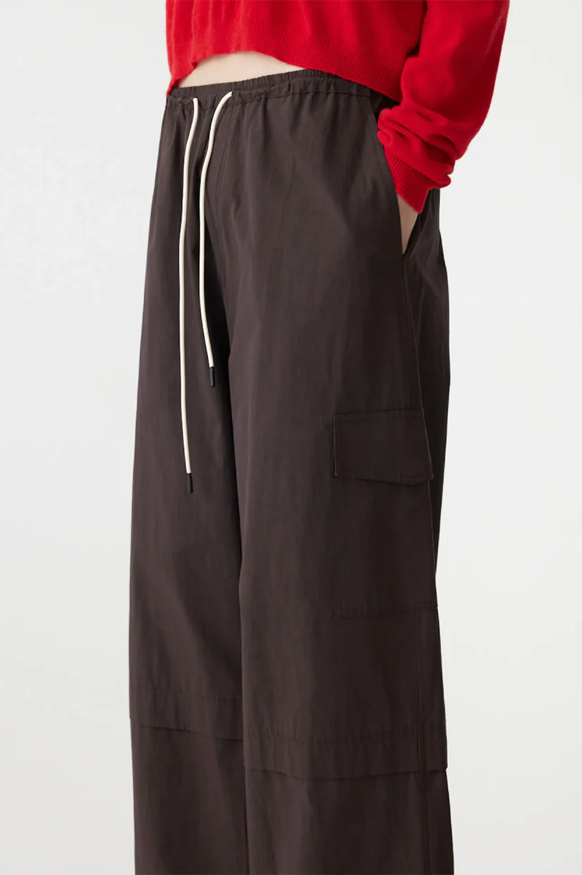 Bassike Crushed Cotton Layered Pant - Chocolate Brown - Image 3
