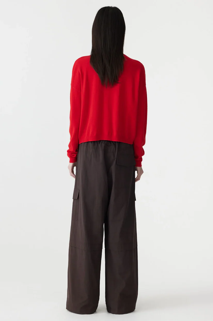 Bassike Crushed Cotton Layered Pant - Chocolate Brown - Image 4