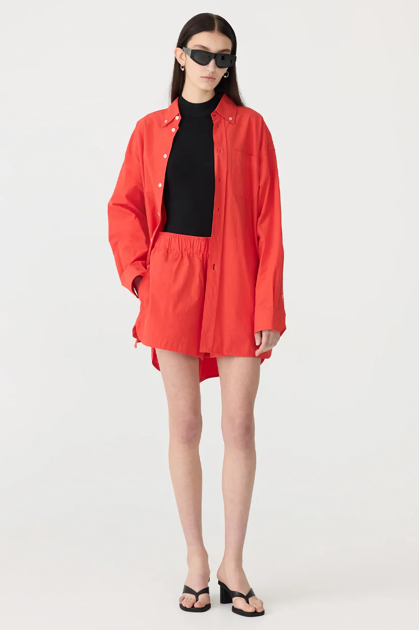 Bassike Crushed Cotton Oversized Shirt - Red