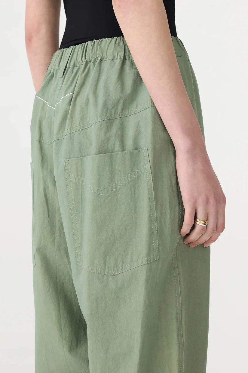 Bassike Crushed Cotton Summer Pant - Dark Sage - Image 3