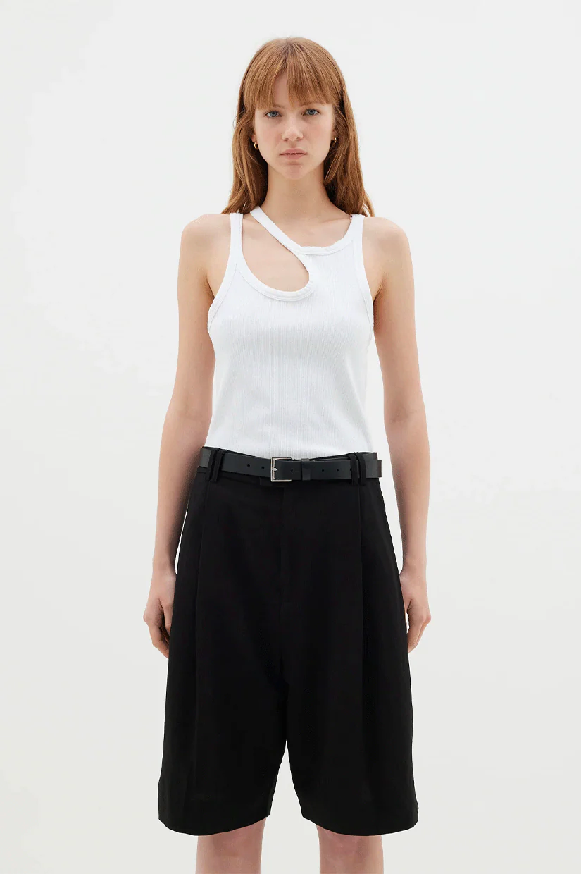 Bassike Cut Out Mini Rib Tank - White - Image 2
