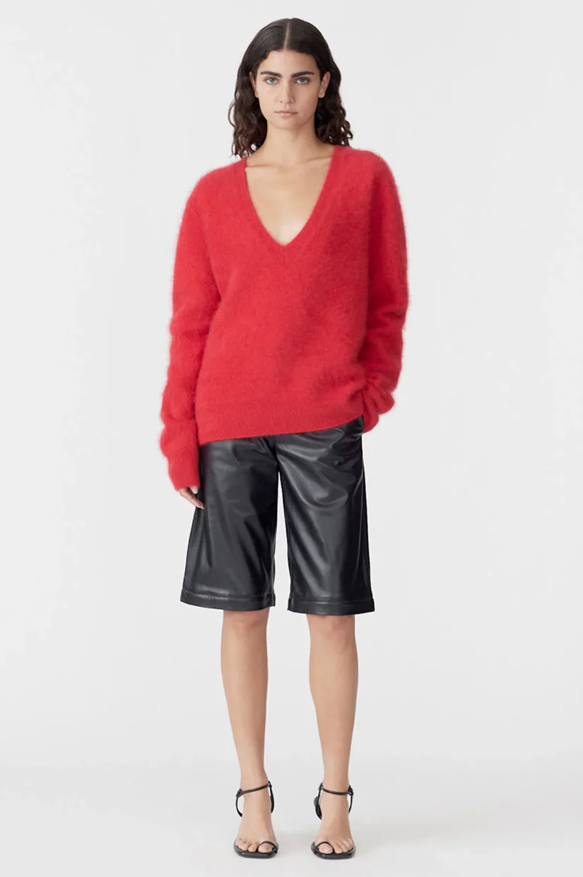 Bassike Deep V Textured Knit - Red