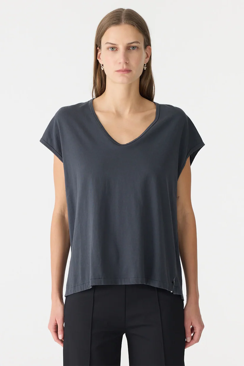 Bassike Fine Bind Scoop Neck Tank - Washed Navy - Image 2