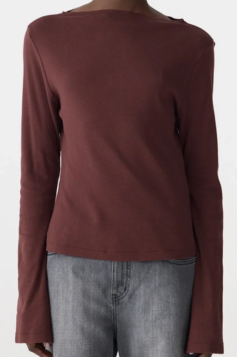 Bassike Front Seam Rib Long Sleeve T-Shirt - Cocoa