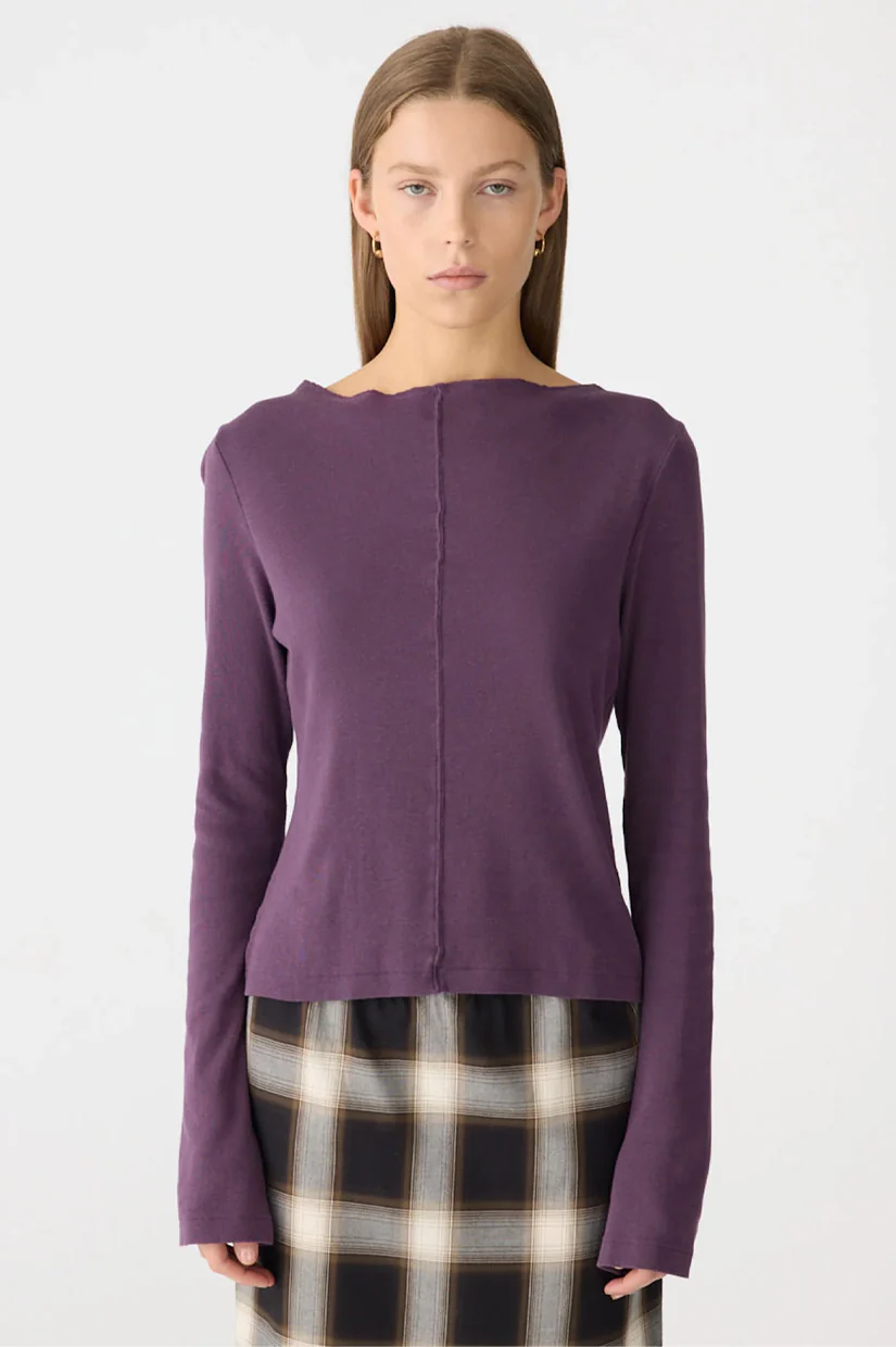 Bassike Front Seam Rib LS T-shirt - Aubergine - Image 2