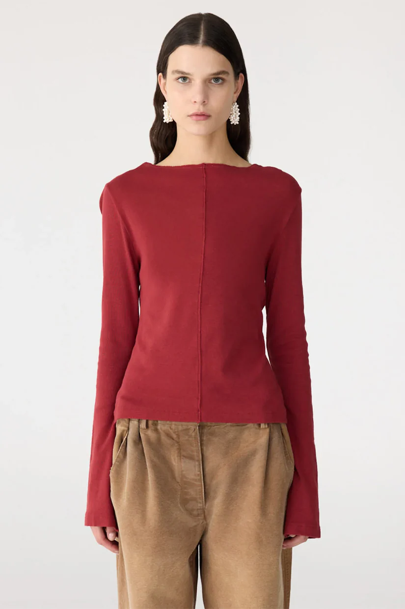 Bassike Front Seam Rib LS T-shirt - Deep Red - Image 2