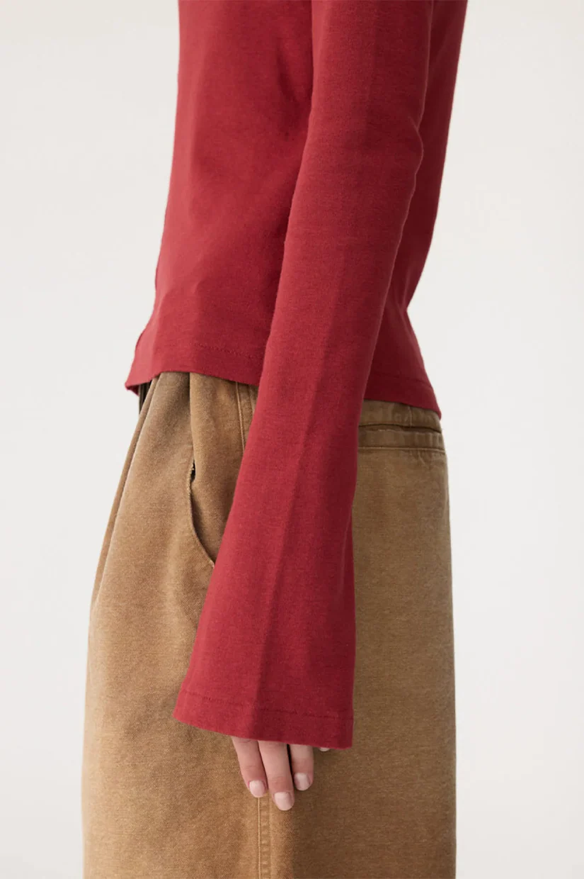 Bassike Front Seam Rib LS T-shirt - Deep Red - Image 3