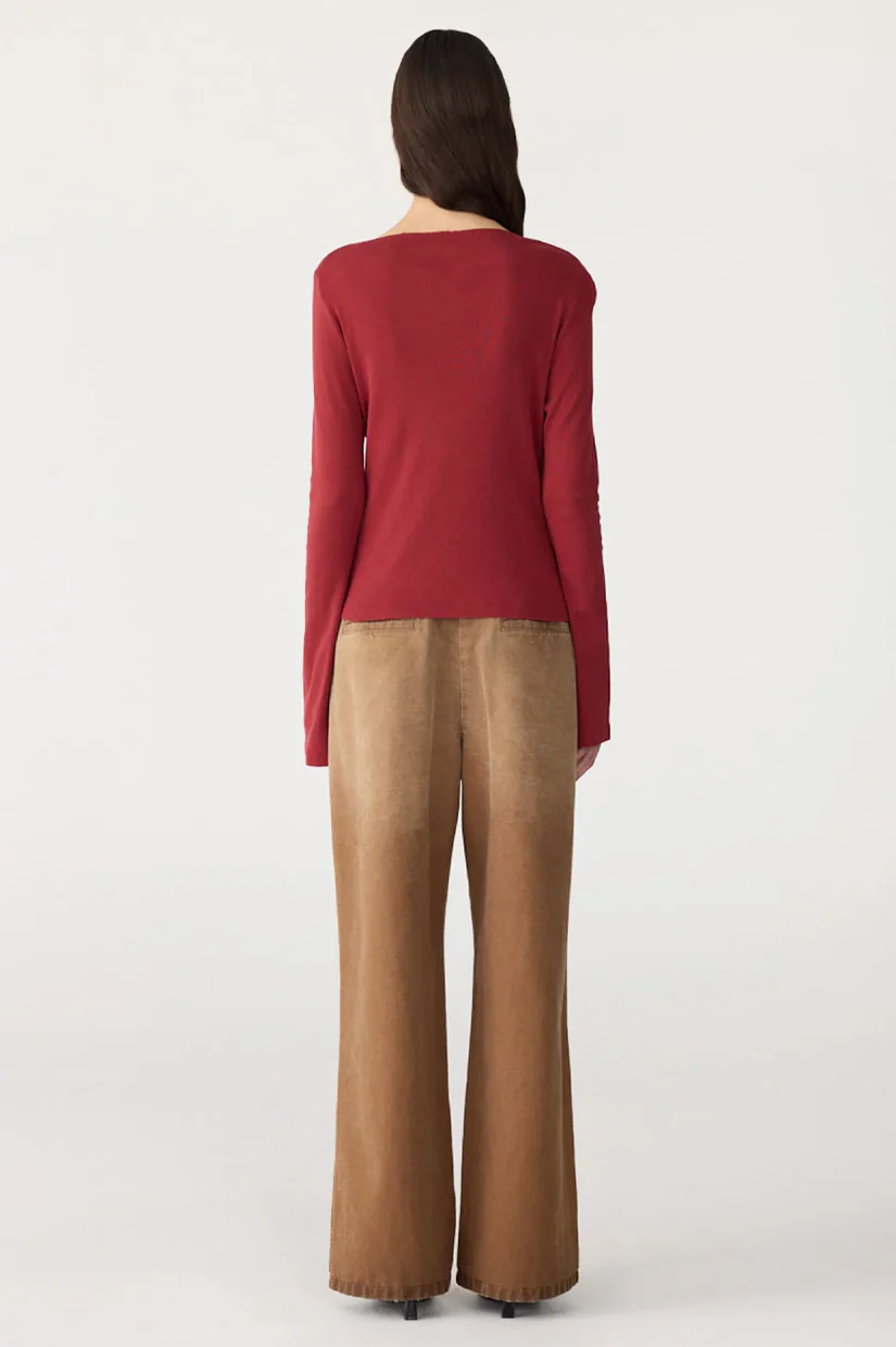 Bassike Front Seam Rib LS T-shirt - Deep Red - Image 4