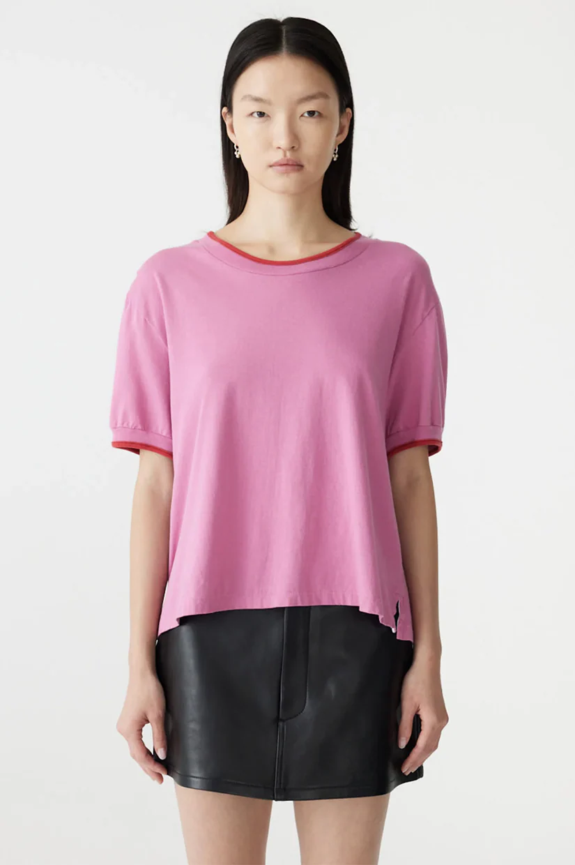 Bassike Layered Neck T-shirt - Boysenberry/Htg Red - Image 2