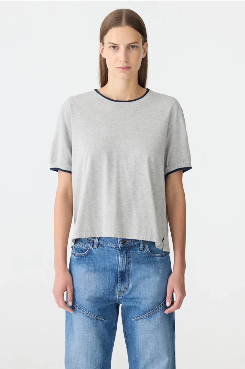 Bassike Layered Neck T-shirt - Greymarle/Blue Ink - Image 2