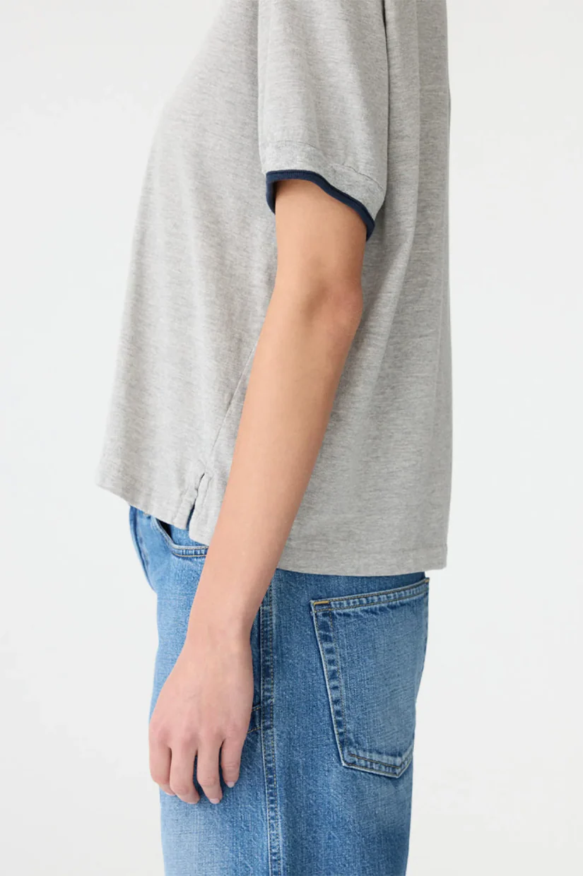 Bassike Layered Neck T-shirt - Greymarle/Blue Ink - Image 3