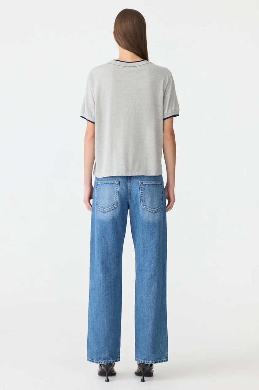 Bassike Layered Neck T-shirt - Greymarle/Blue Ink - Image 4