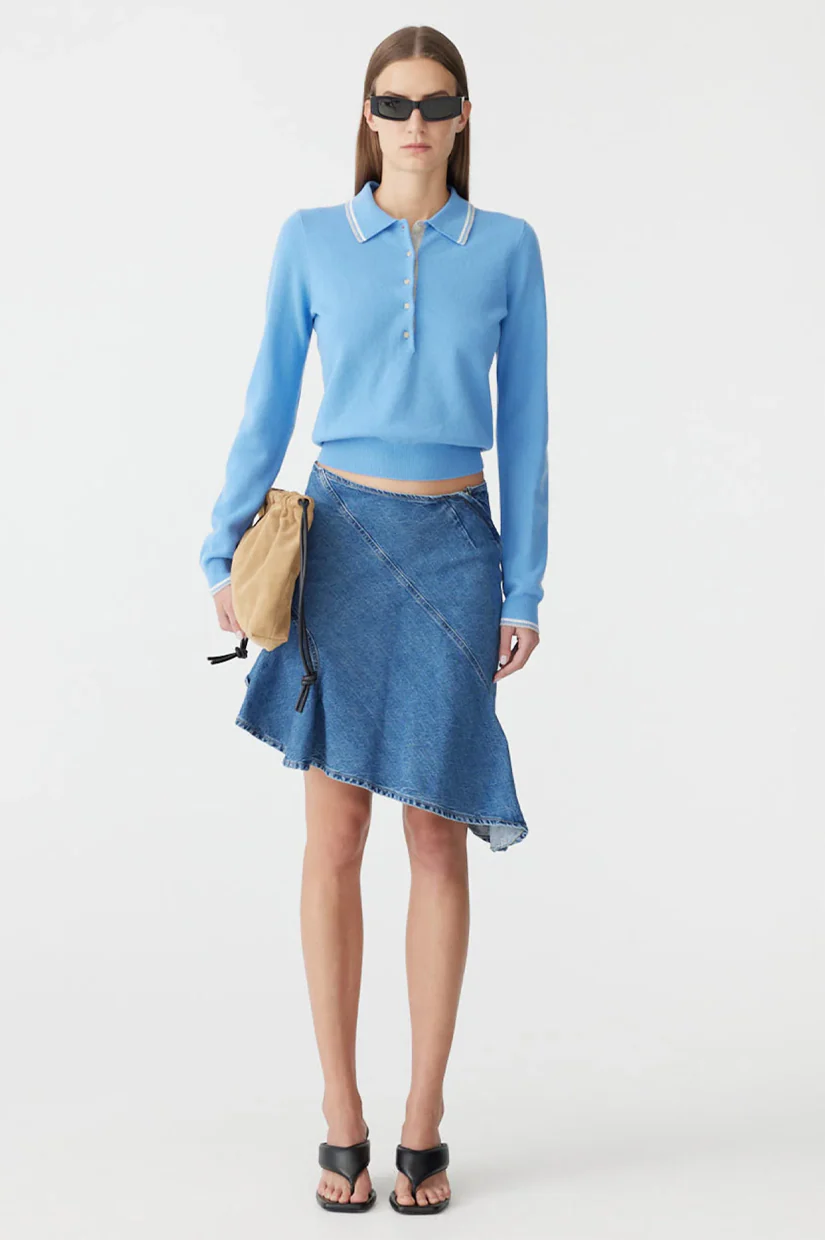 Bassike Long sleeve Polo Knit - Cornflower