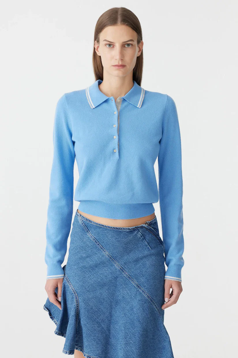Bassike Long sleeve Polo Knit - Cornflower - Image 2