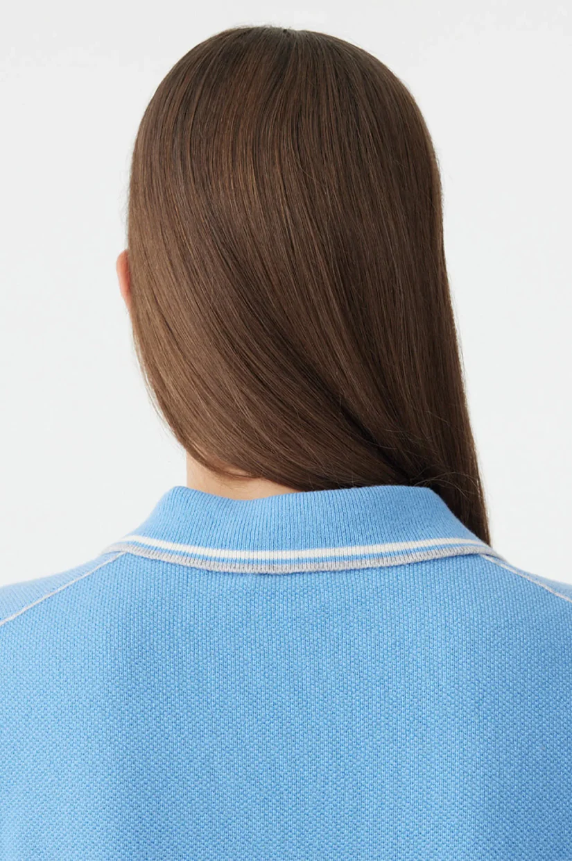 Bassike Long sleeve Polo Knit - Cornflower - Image 3