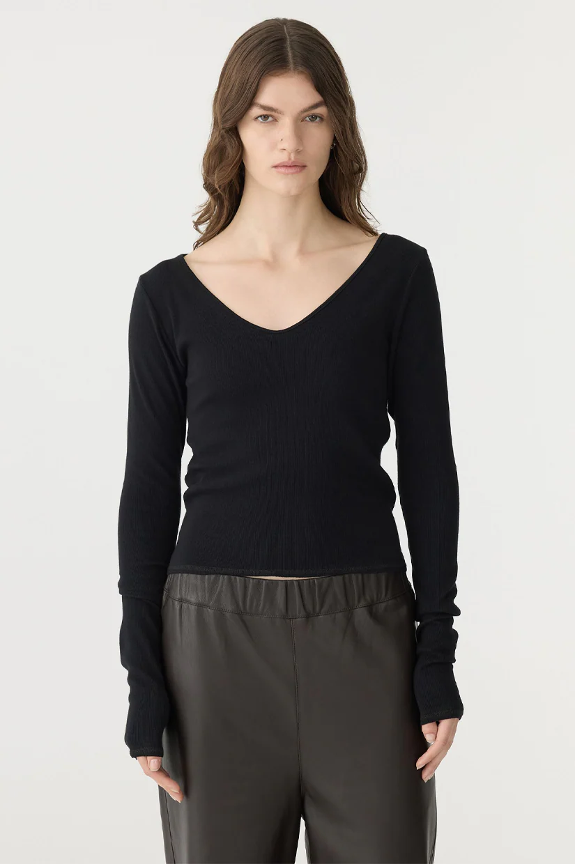 Bassike Scoop Neck LS Top - Black - Image 2