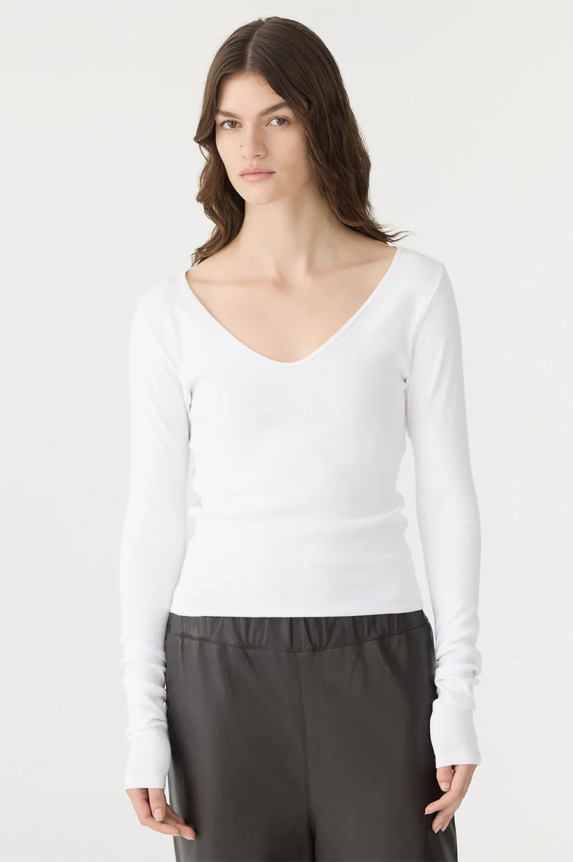 Bassike Scoop Neck LS Top - White - Image 2