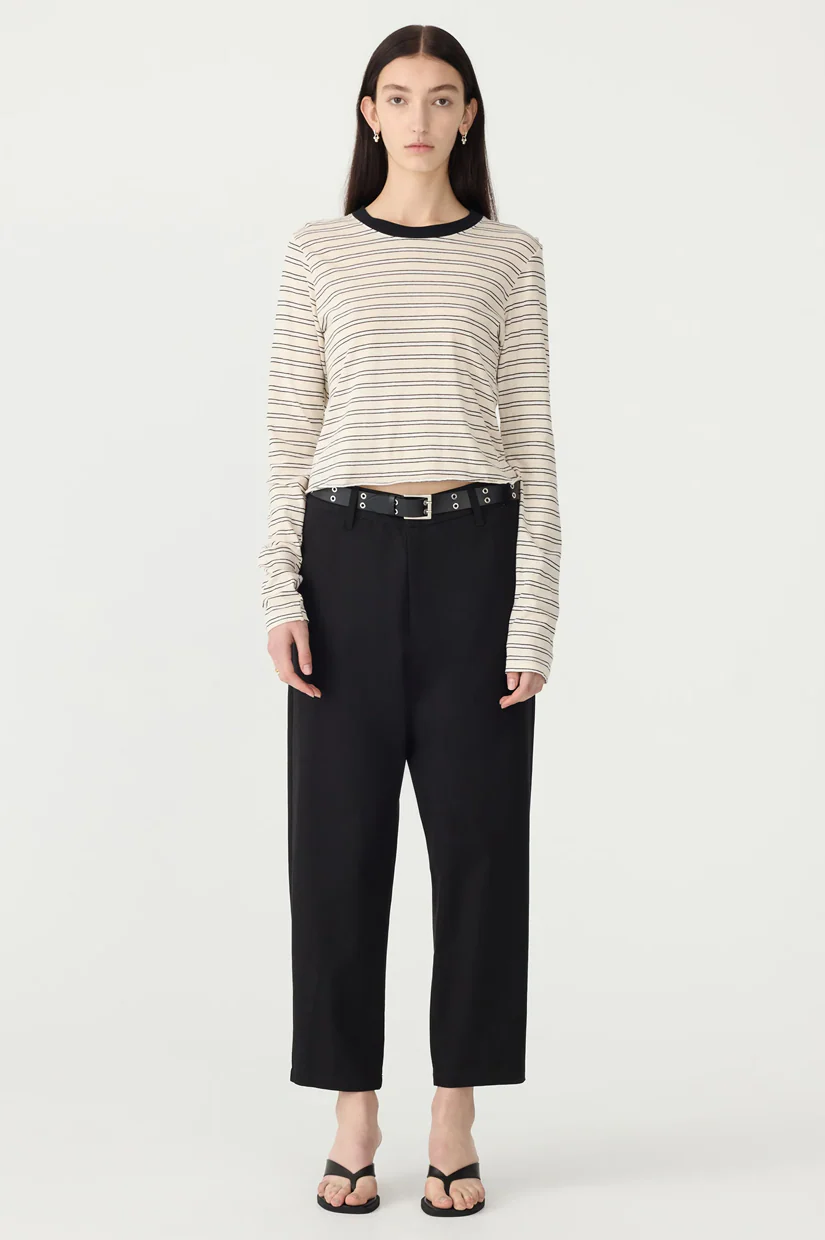 Bassike Stripe Baby LS T-shirt - Black/White/Undyed