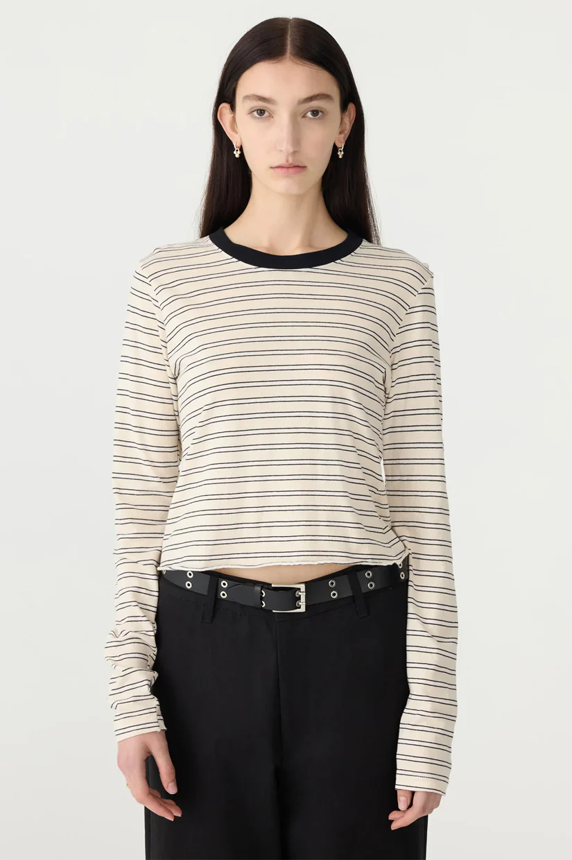 Bassike Stripe Baby LS T-shirt - Black/White/Undyed - Image 2