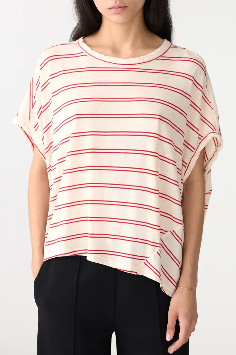 Bassike Stripe Circle T-shirt - Red/Undyed - Image 4