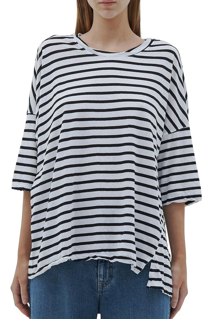 Bassike Stripe Slouch SS T.shirt - Black/White