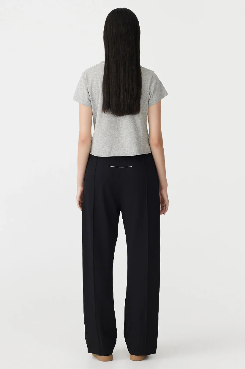 Bassike Twill Pinstitch Detail Pant - Black - Image 3