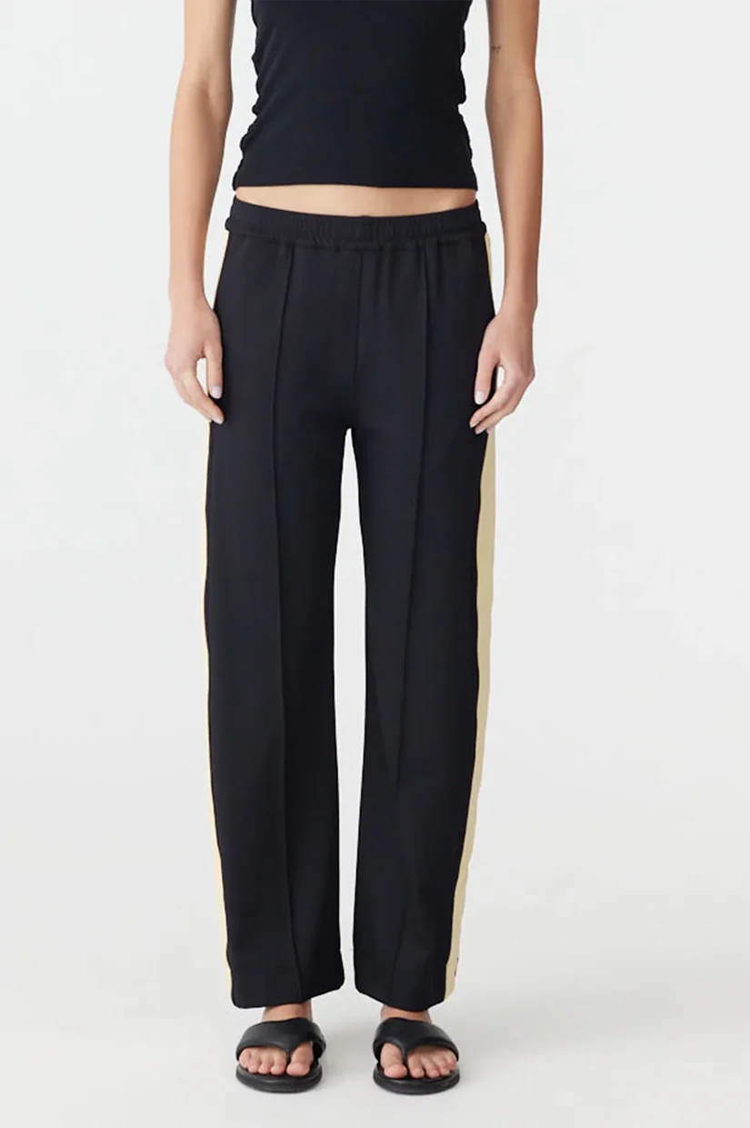 Bassike Twill Stripe Detail Pant - Black/Pale Yellow - Image 2