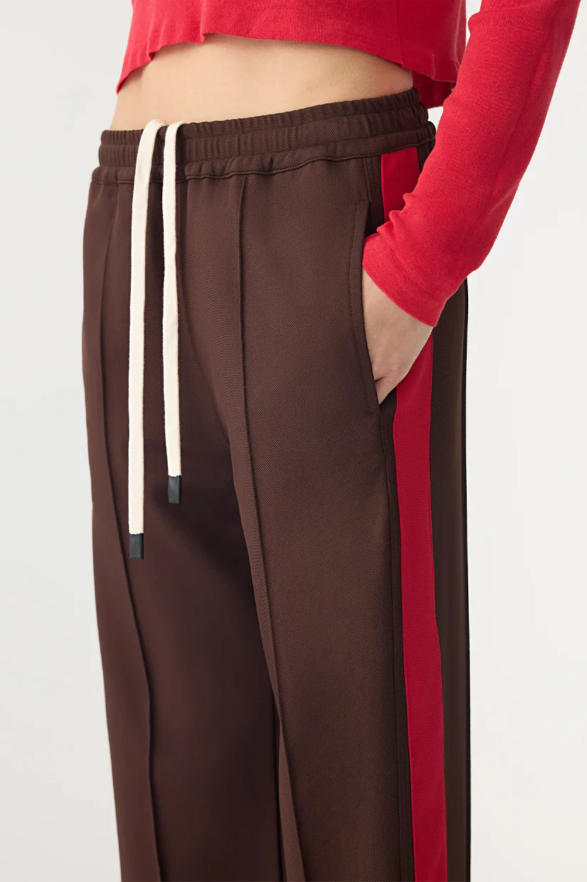 Bassike Twill Stripe Detail Pant - Carob/Red - Image 3
