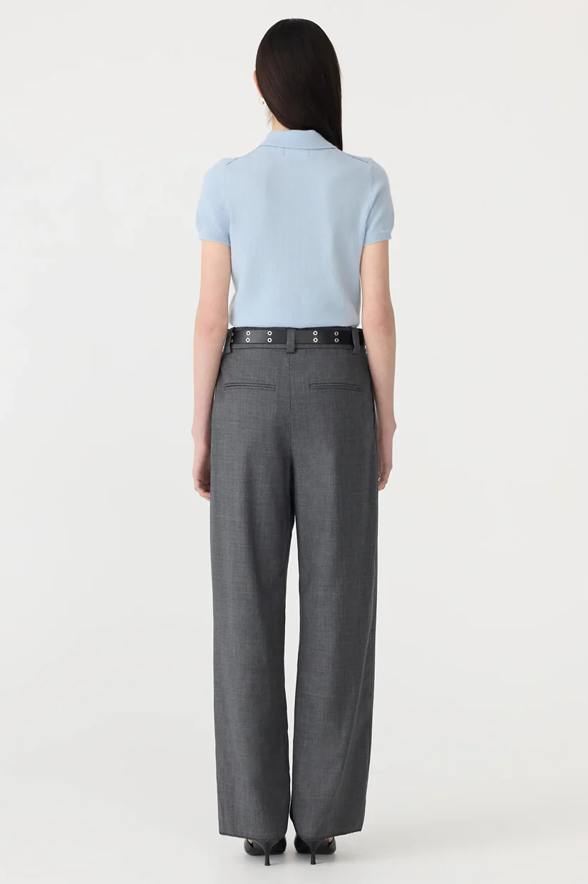 Bassike Wool Cashmere Slim Fit Polo - Pale Blue/Charcoal - Image 4