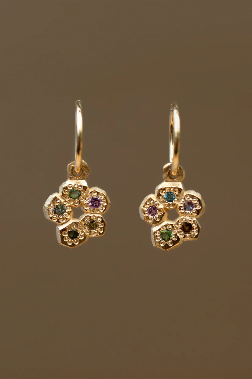 Camille Paloma Walton Little Daisy Chain Earrings - Gold or Silver with stones