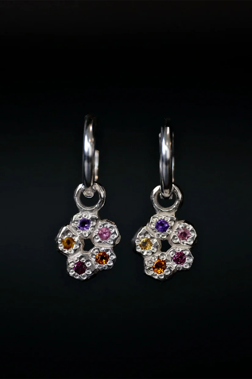 Camille Paloma Walton Little Daisy Chain Earrings - Gold or Silver with stones - Image 3