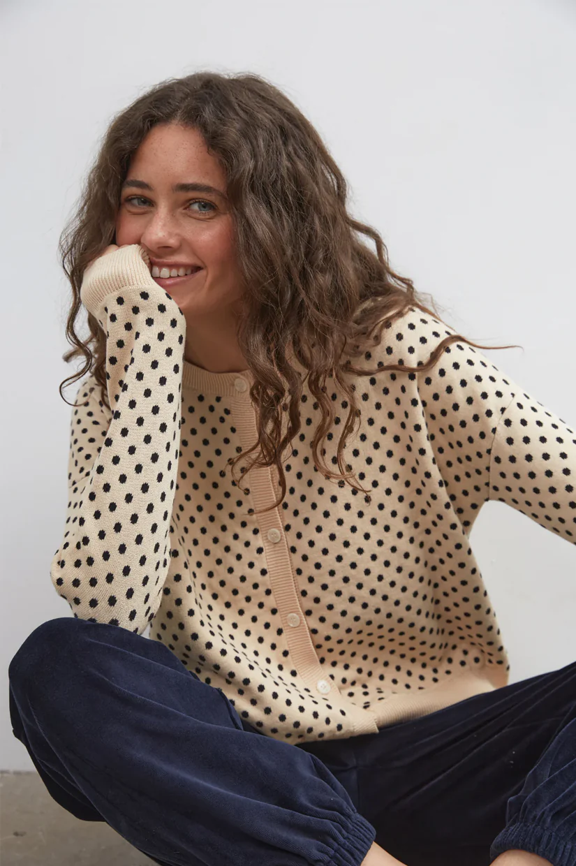 Commonplace Essentials Dawn Cotton Cardigan - Beige Polka Dot - Image 4