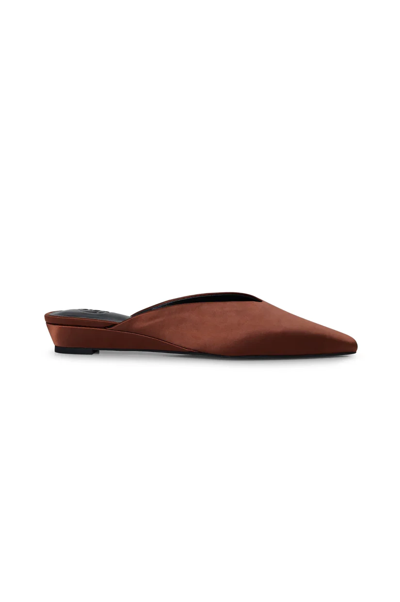 Commonplace Essentials Lady Flat Mule - Choc Satin