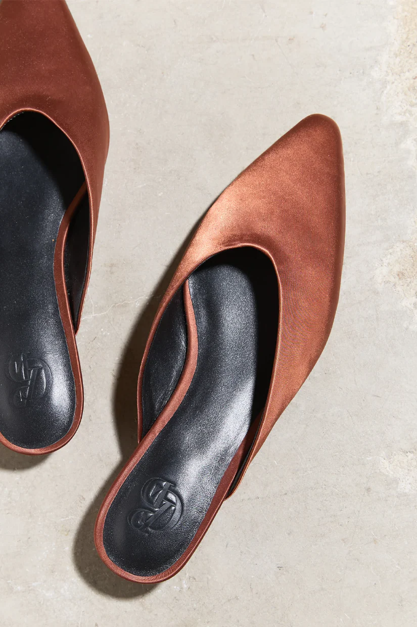 Commonplace Essentials Lady Flat Mule - Choc Satin - Image 2