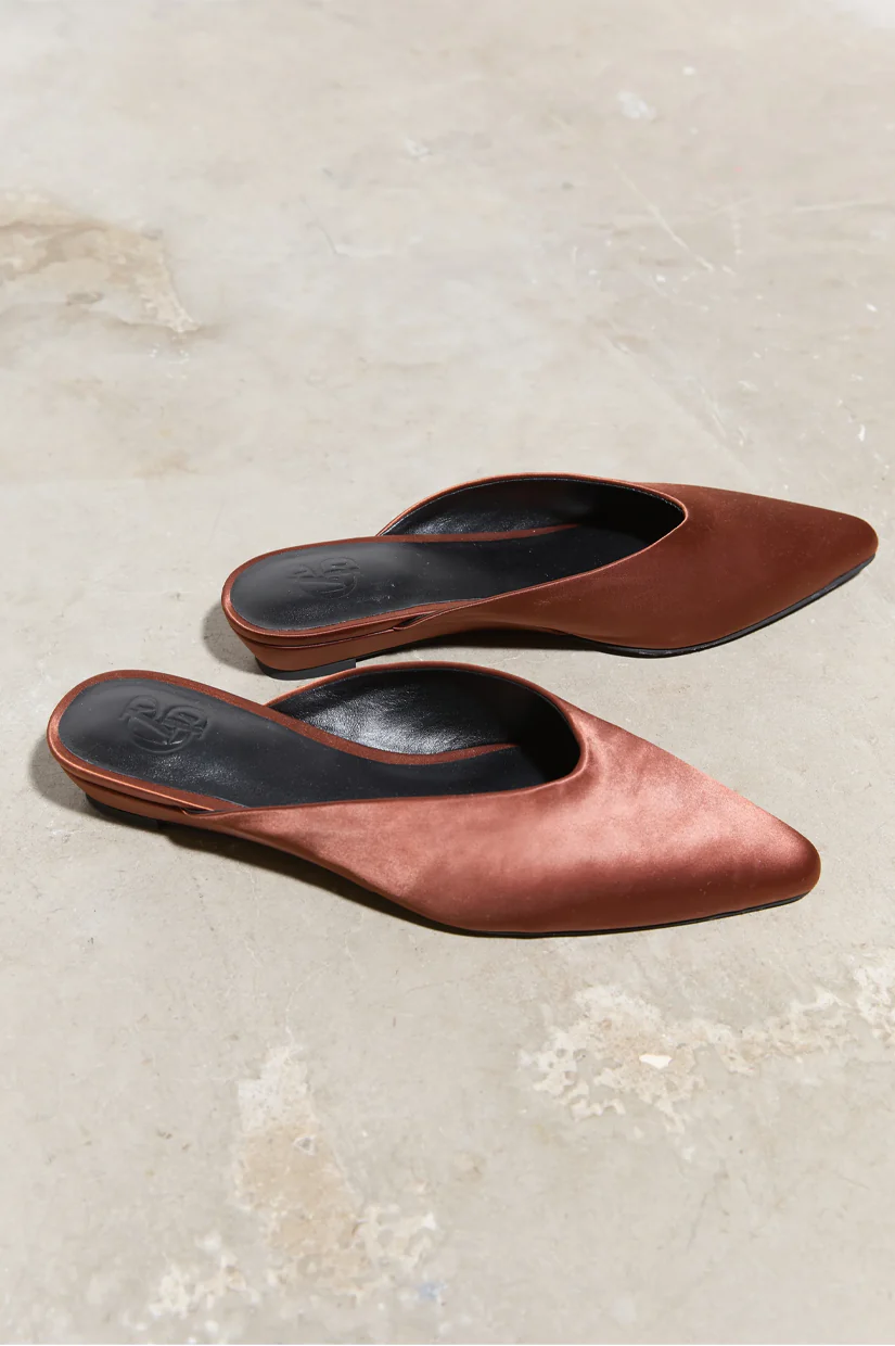 Commonplace Essentials Lady Flat Mule - Choc Satin - Image 3