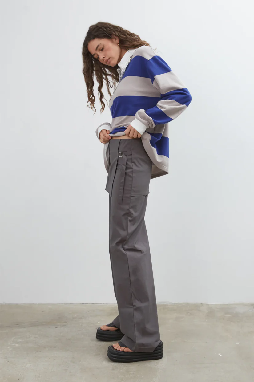 Commonplace Essentials Ocean Frill Polo - Navy/Grey/White - Image 3