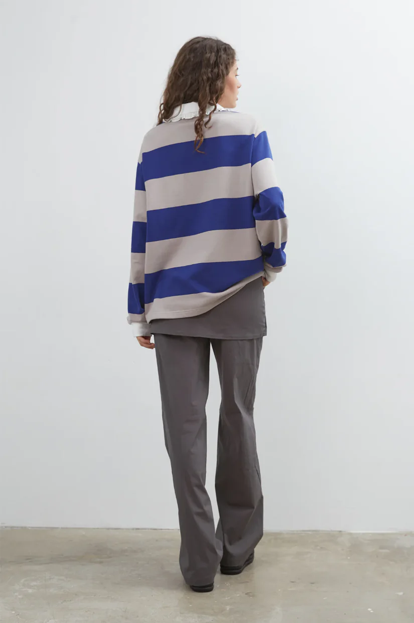 Commonplace Essentials Ocean Frill Polo - Navy/Grey/White - Image 4