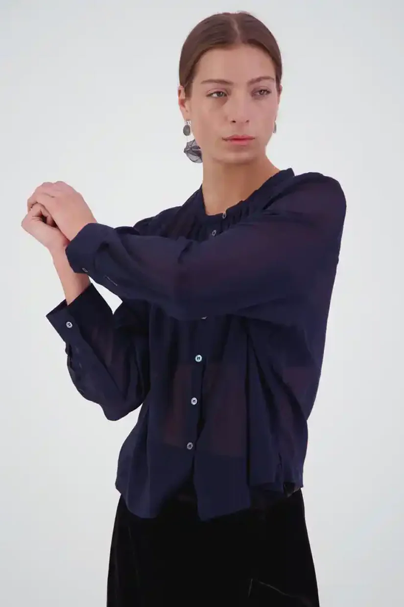 Daylight Moon Here Comes Life Blouse - Navy Crinkle Cotton - Image 3