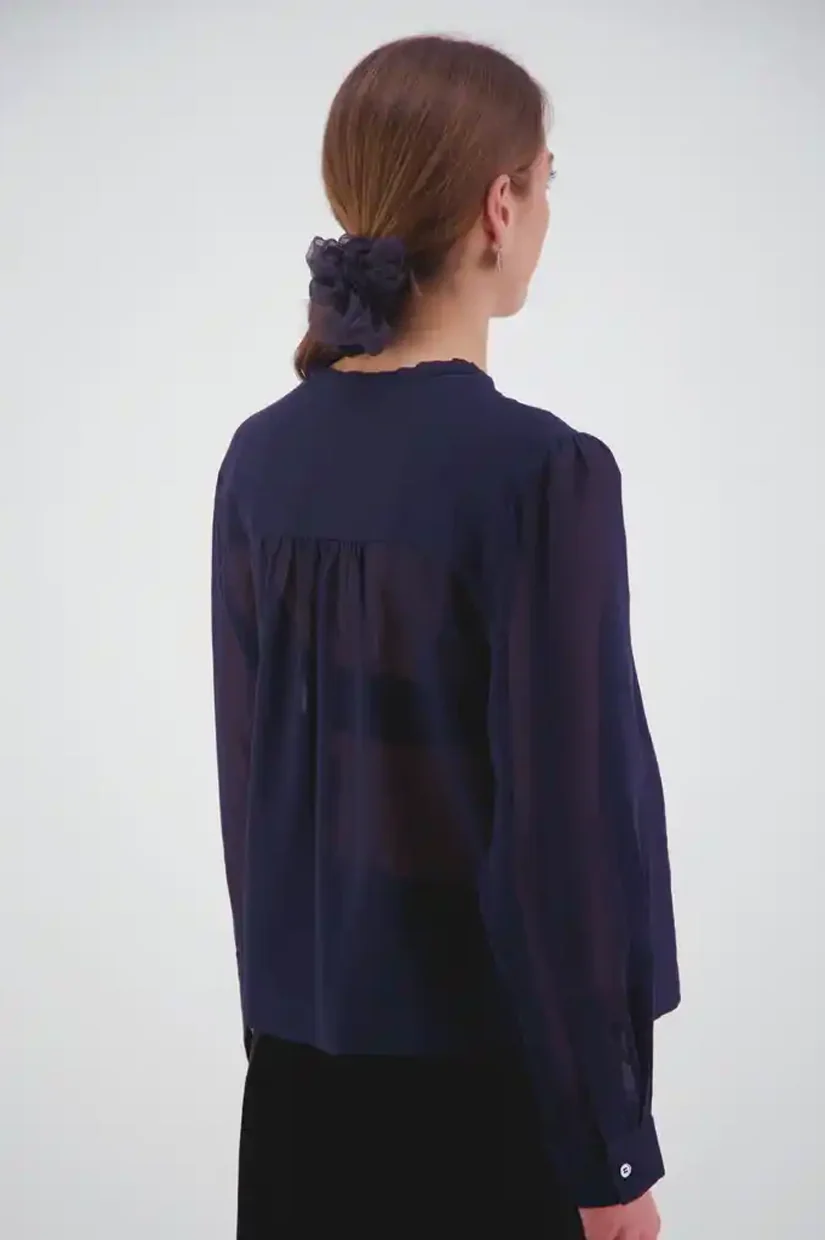 Daylight Moon Here Comes Life Blouse - Navy Crinkle Cotton - Image 4
