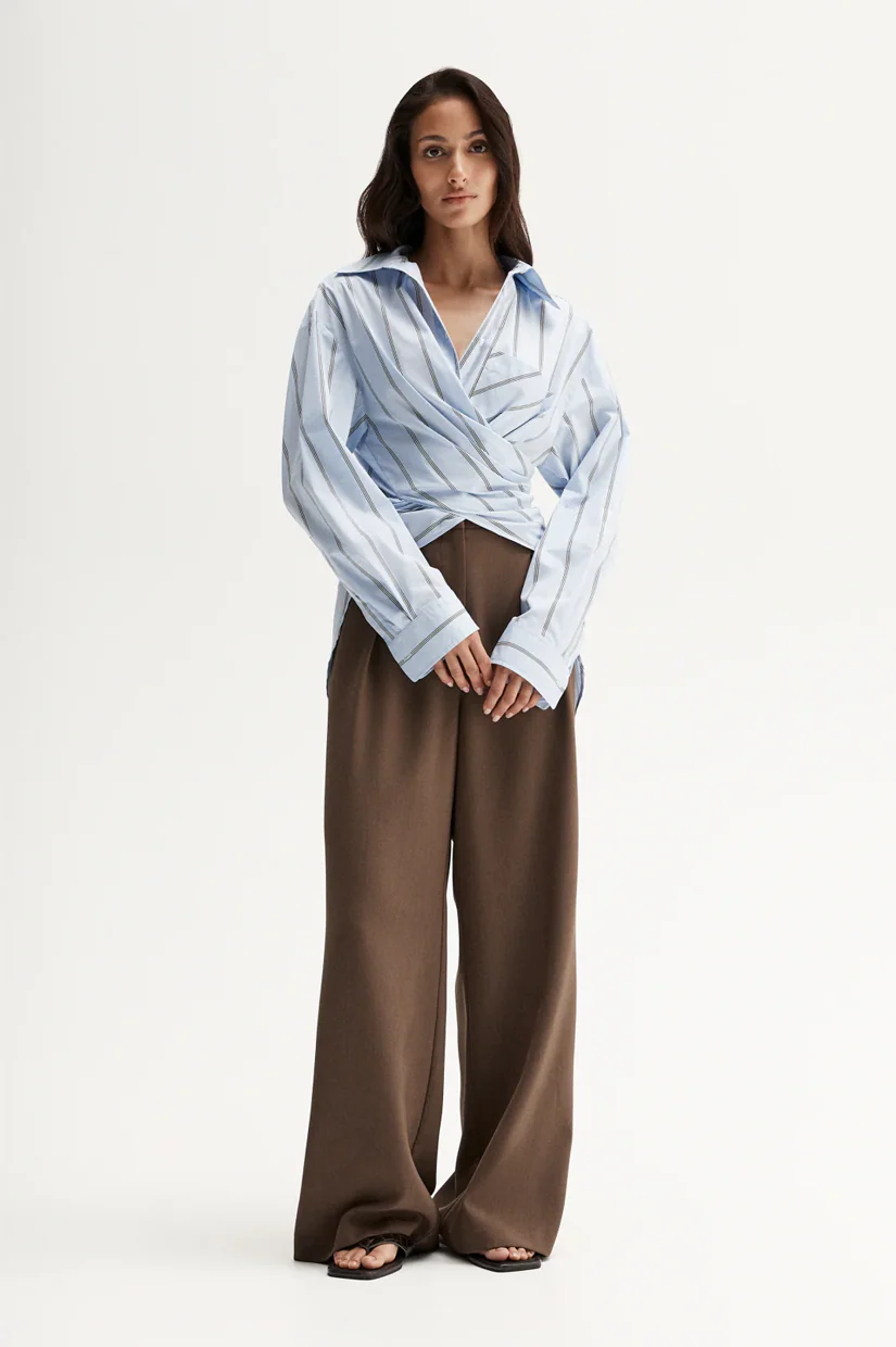 Elka Collective Dominic Wrap Shirt - Blue Stripe - Image 2